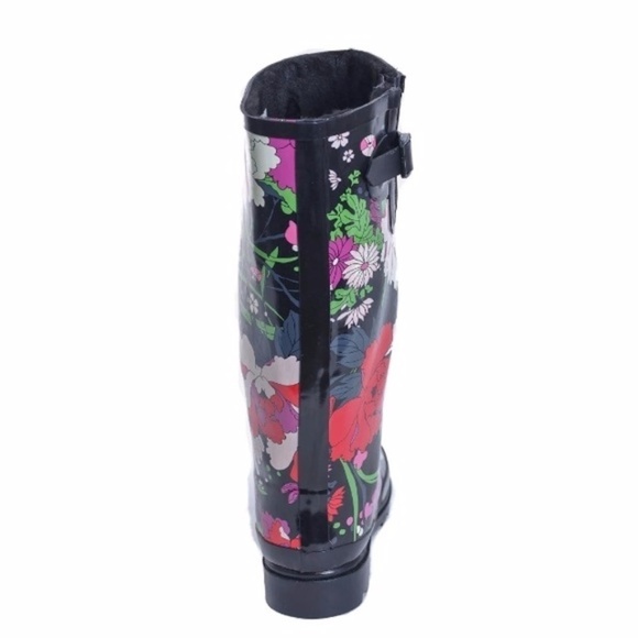 Women Rubber Rain Boots, Faux Fur Lining Rose Garden Rainboots - Picture 2 of 3